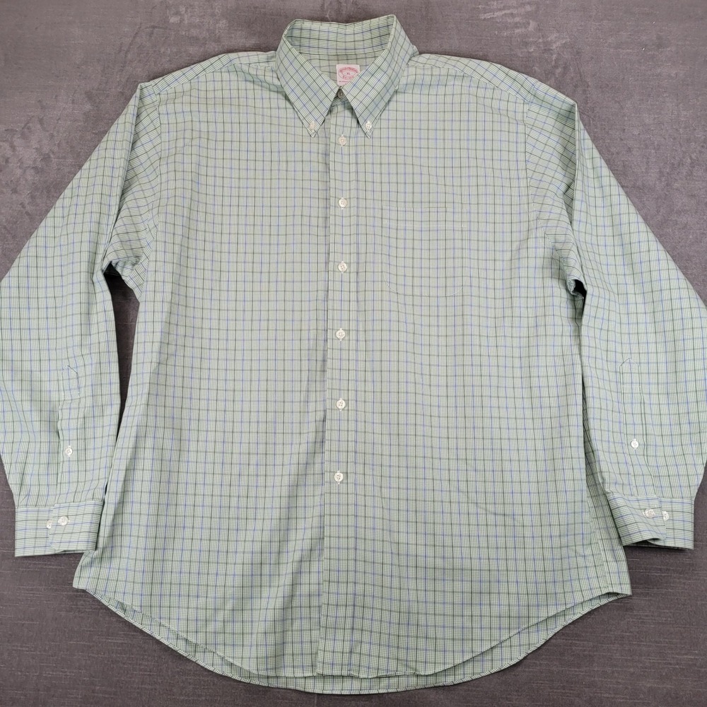 Brooks Brothers Mens XL Green‎ Plaid Non-Iron Supima Cotton Button Down Shirt